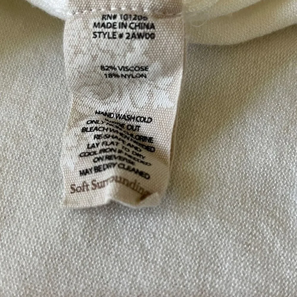 Soft Surroundings Marguiles Zip Back Tunic Sweater Top Ivory Size S